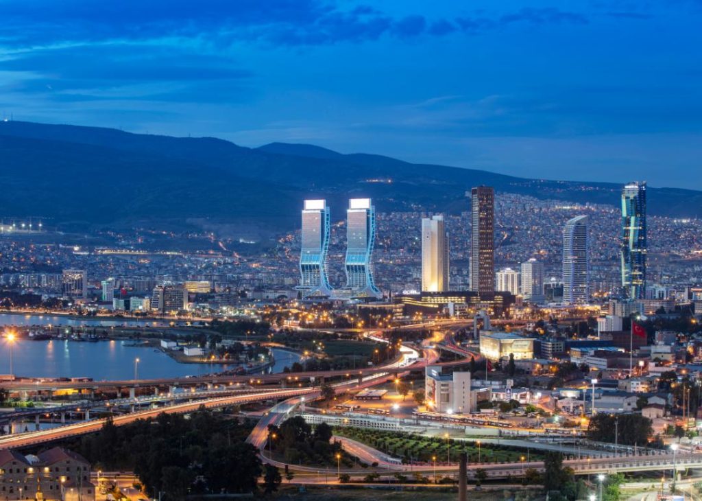 The city of Izmir in Turkey at night.