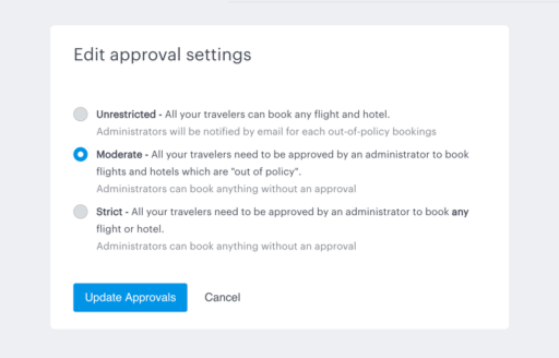 Edit approval settings - TravelPerk