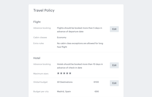 Automated business travel policy - TravelPerk