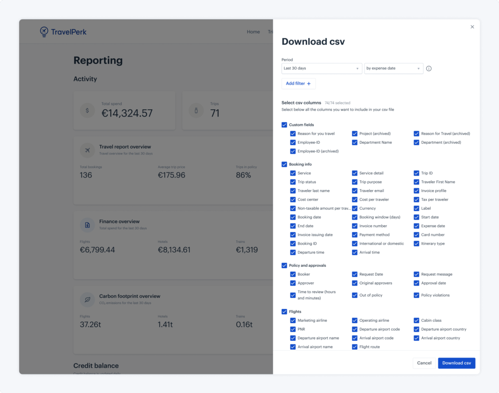 TravelPerk custom data download