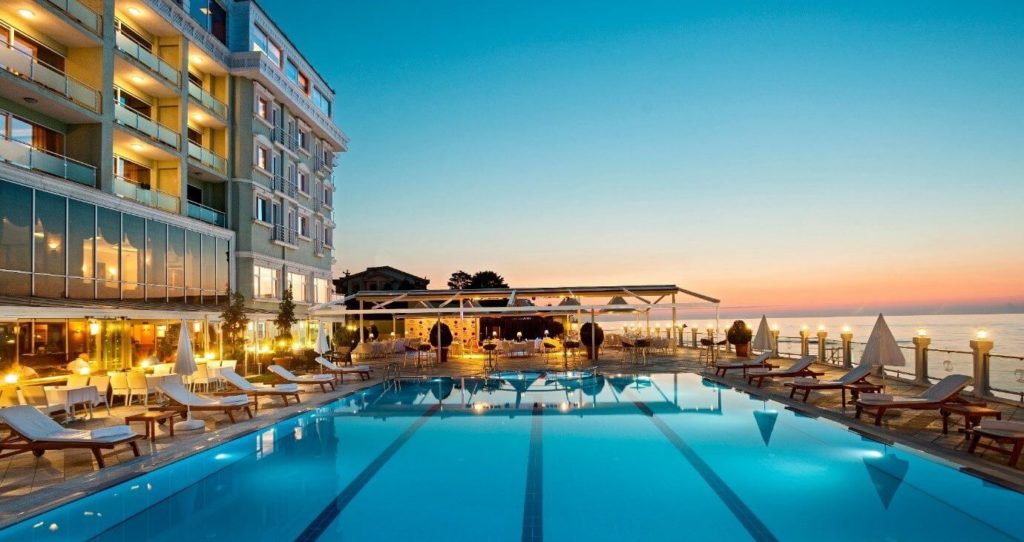 Hotel pool by the beach