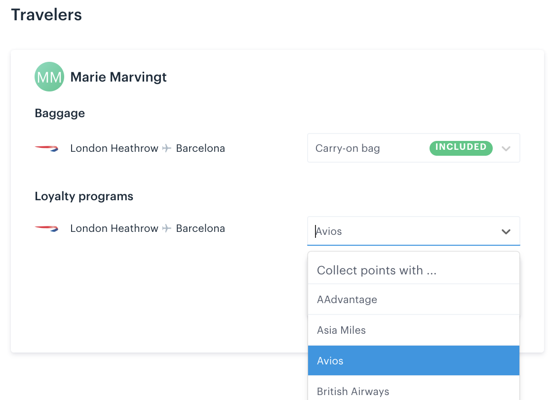 selecting loyalty points provider with TravelPerk