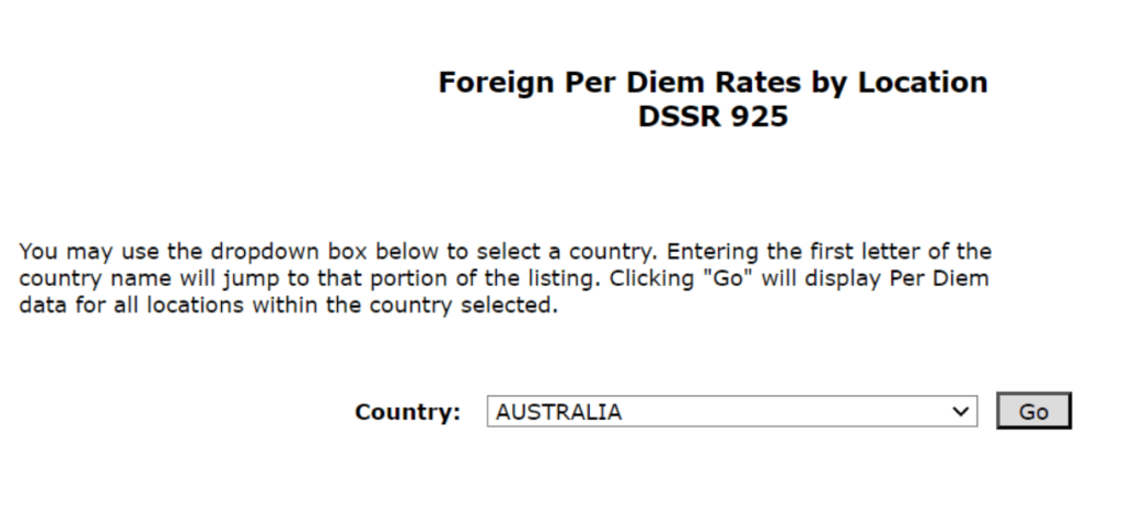 Foreign Per Diem Rates Per Location DSSR