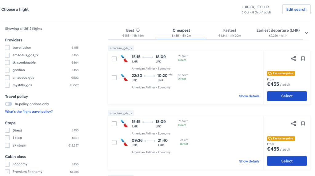 TravelPerk flight booking