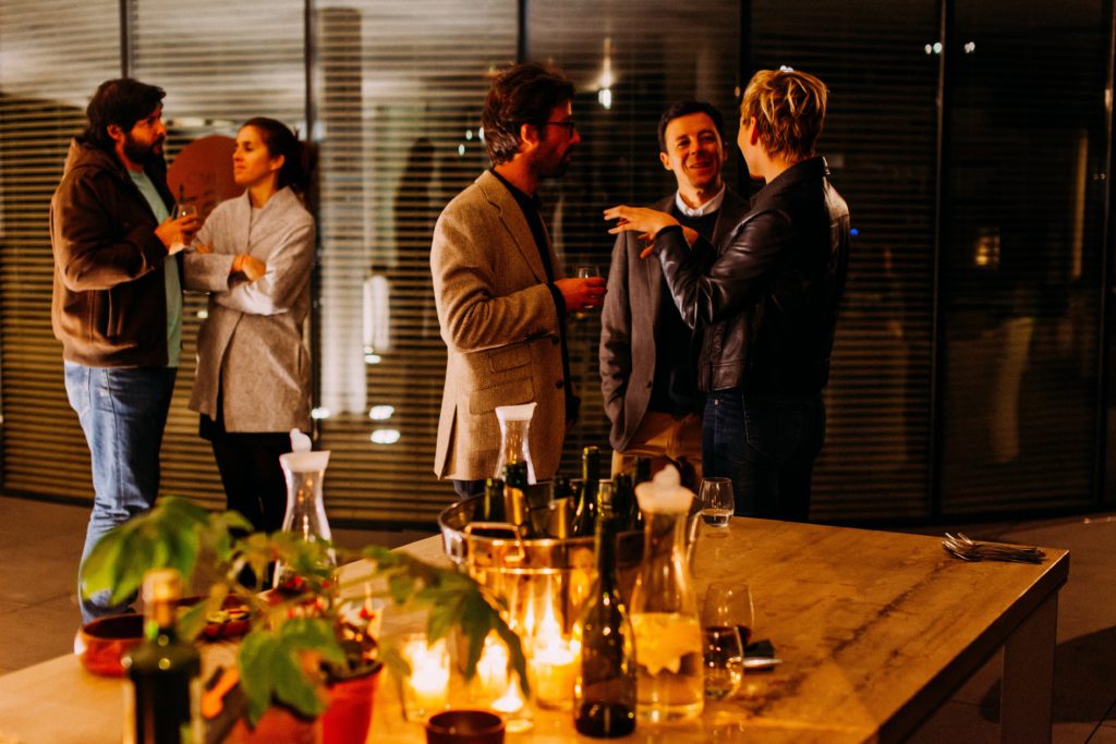 Colleagues meeting for business dinner