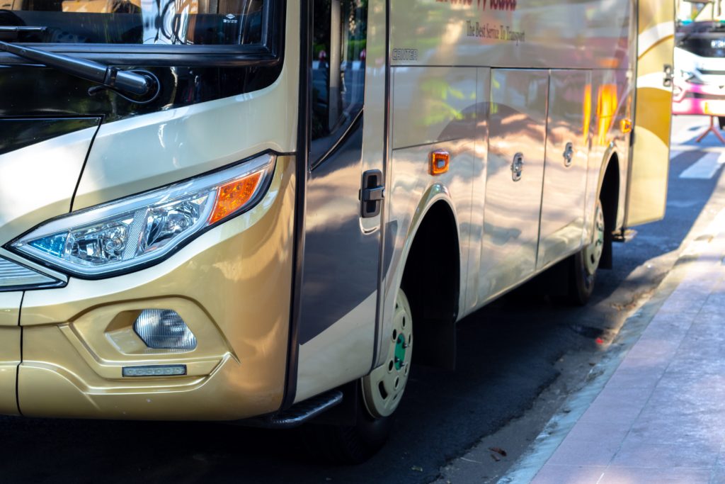 Low angle shot of a bus