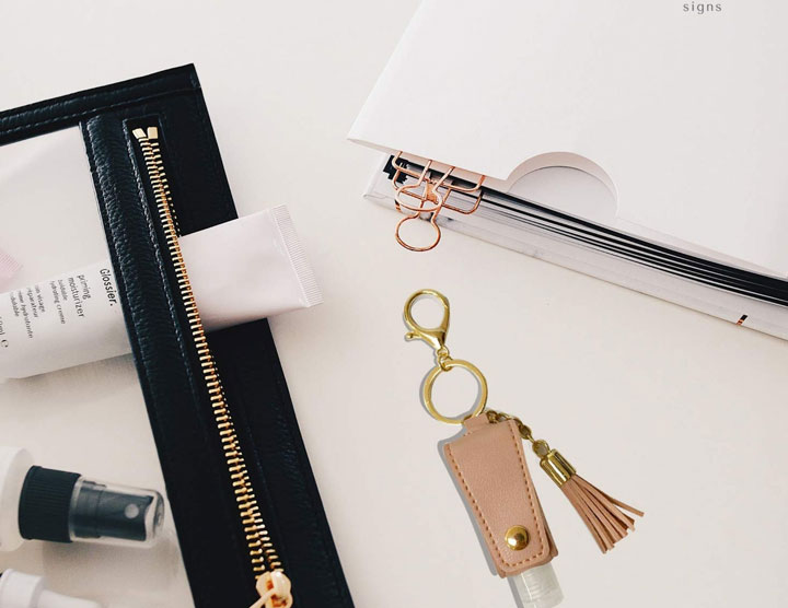 Leather keychain & hand sanitizer holder