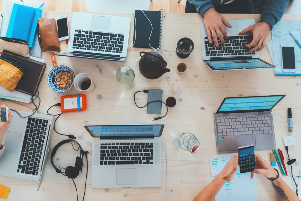 Laptops on a table teamwork