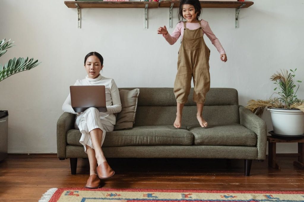 work from home kid jumping