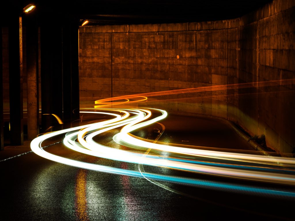 Lights moving quickly through tunnel
