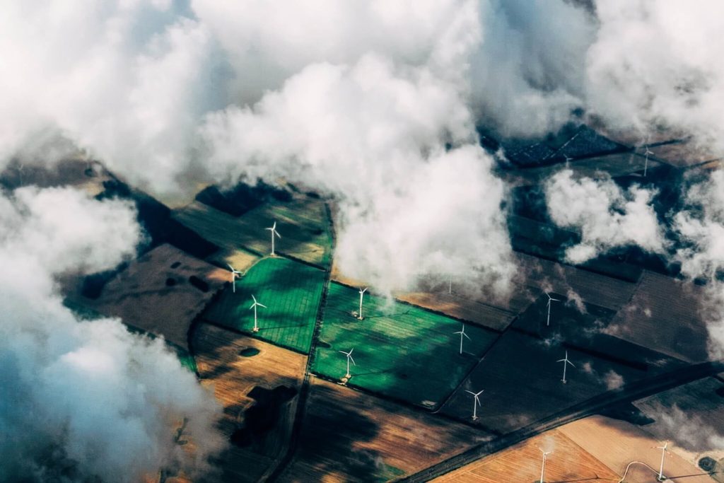 wind turbines birds eye view