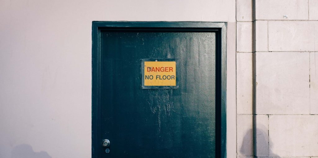 Door with danger sign
