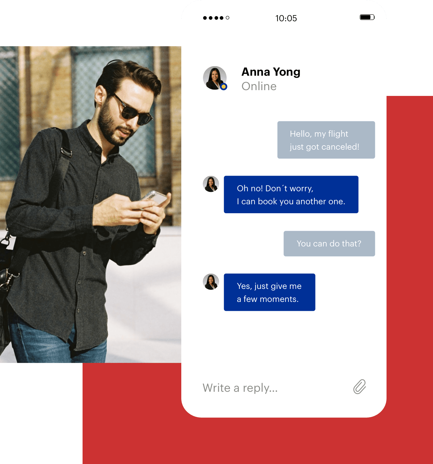 Man using customer care app