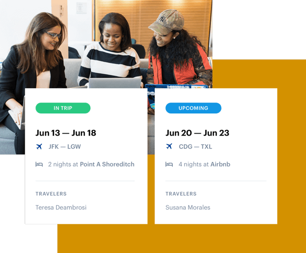 Three colleagues booking business trips