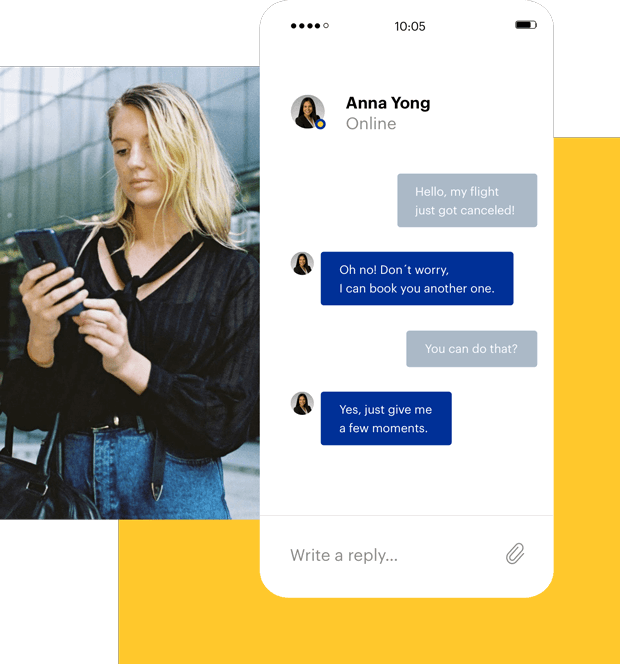 Woman using business travel app