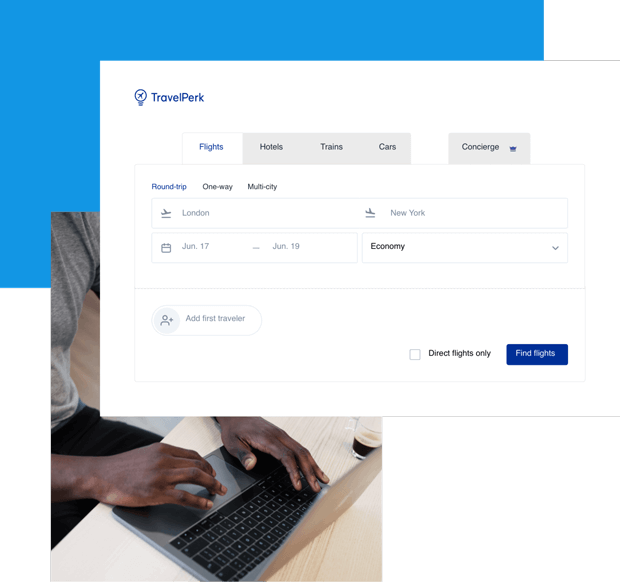 Man booking trip using business travel software